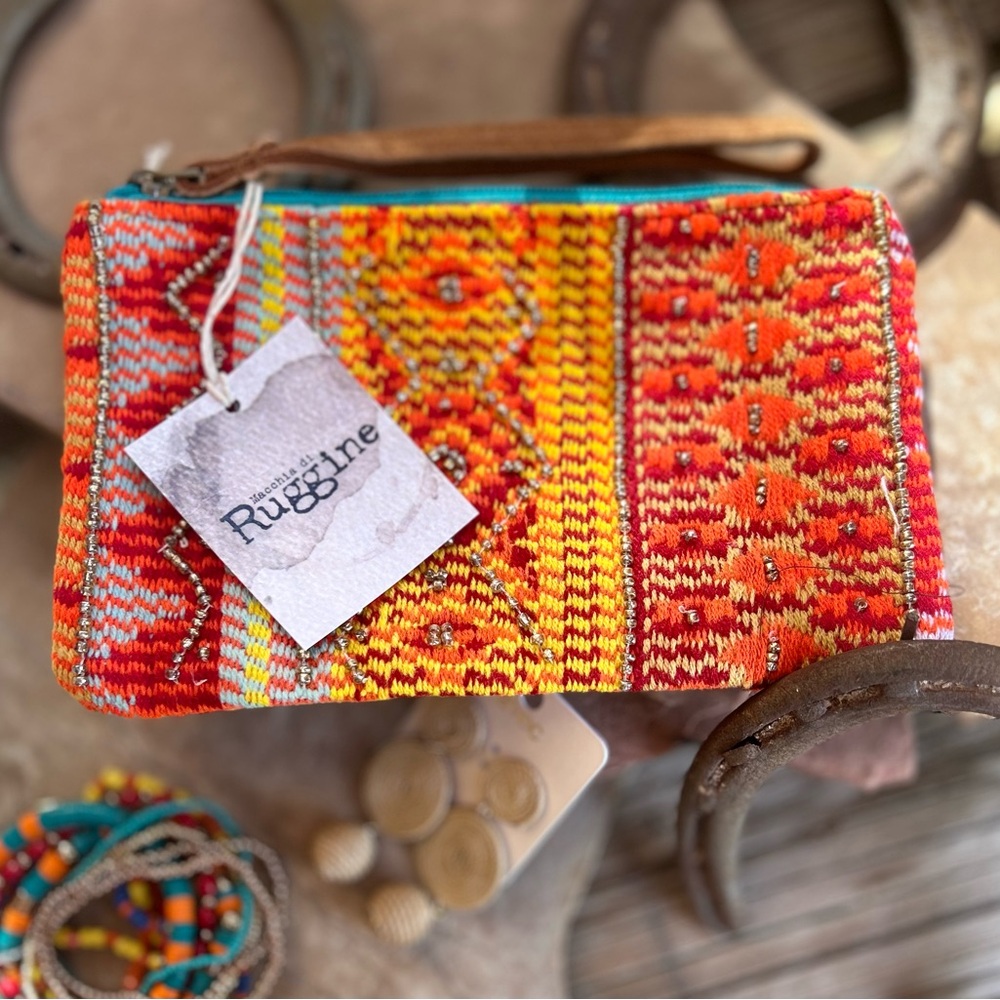 Southwestern Bohemian Vibrant Orange and Teal Women's Clutch NWT - Picture 5 of 12